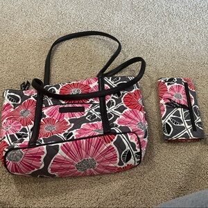 Thirty-One Pink and Black Floral Tote Set